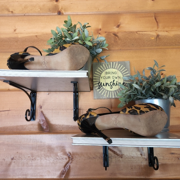 Sam Edelman 💜 Mckenna Leopard Platform Stilleto Ruched T-Strap Peep Heels 6.5 M - Picture 11 of 11